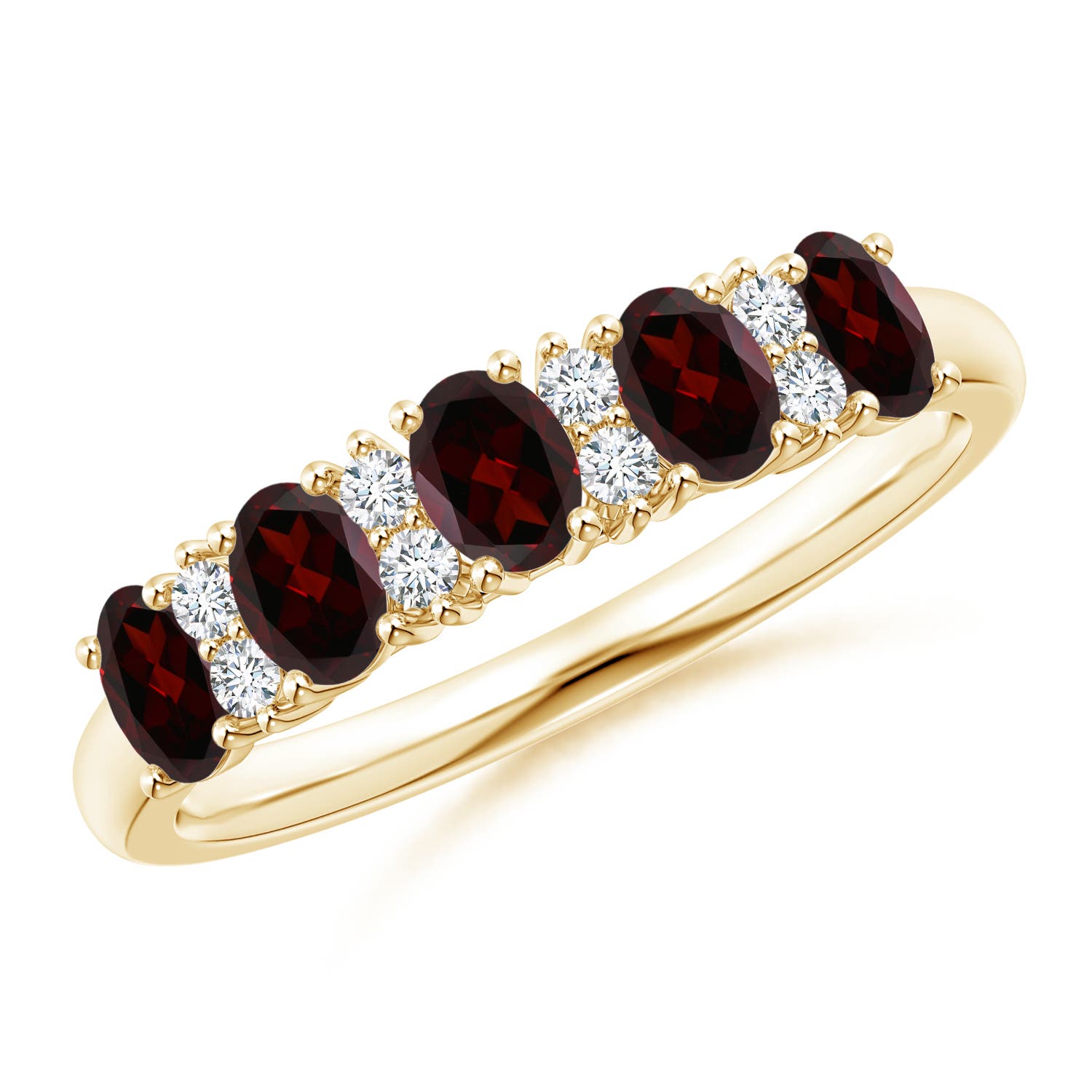 Angara 1.0 Carat Five Stone Garnet and Diamond Wedding Ring in 18K Yellow Gold