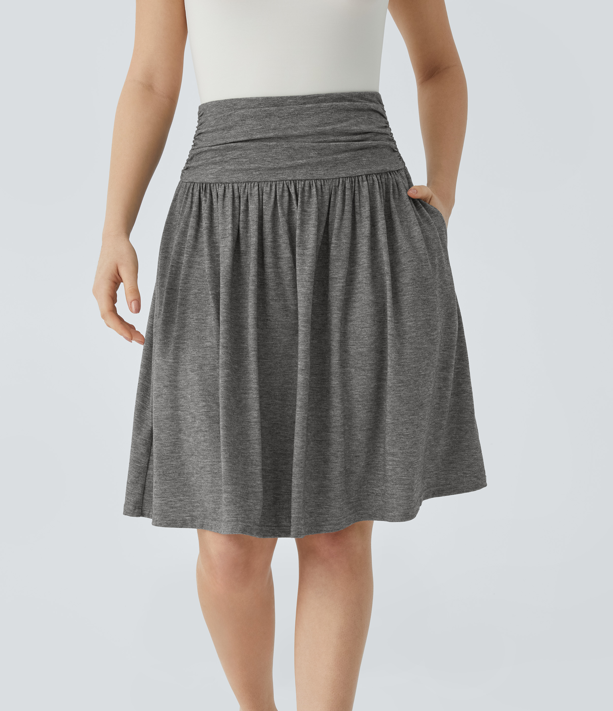 Halara High Waisted Ruched Pocket Flowy Skirt - Darl Gray Floral Yarn - XLregular