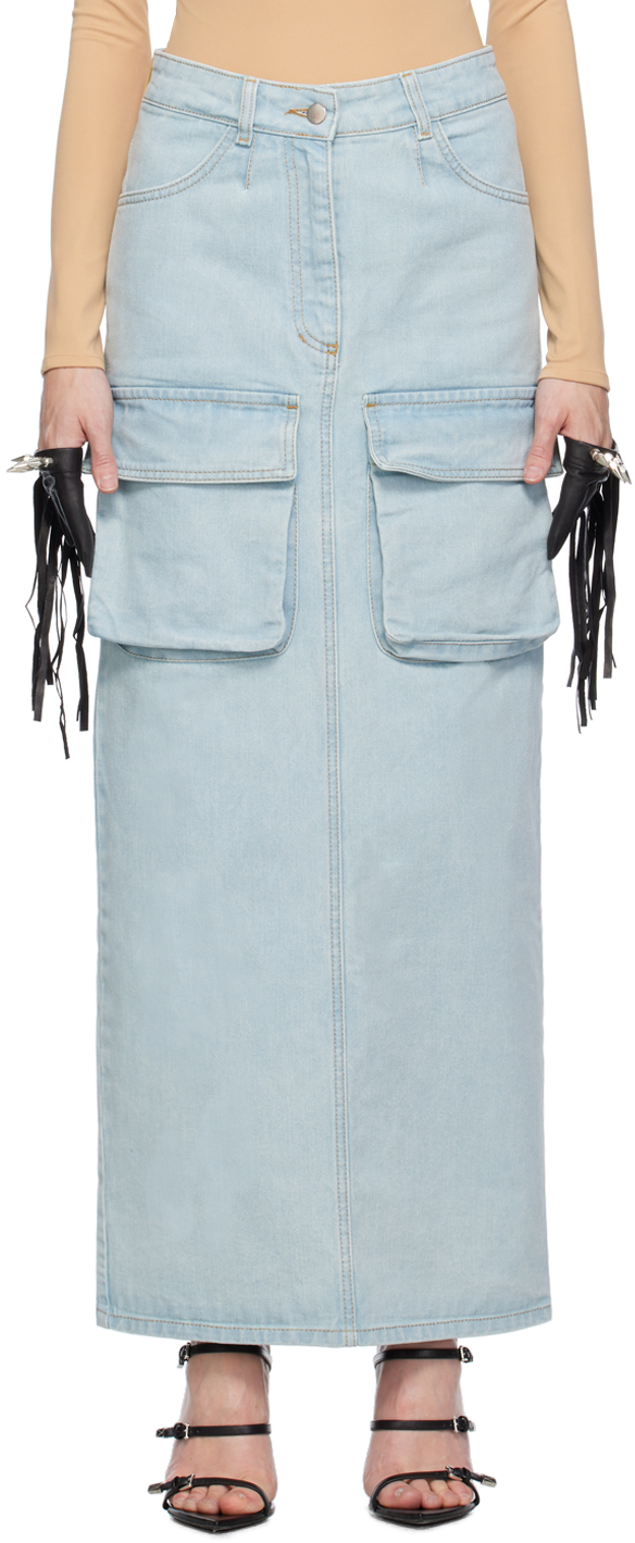 Lado Bokuchava Blue Cargo Denim Maxi Skirt
