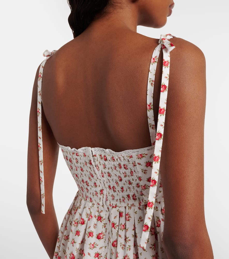 Floral lace-trimmed cotton-blend poplin minidress