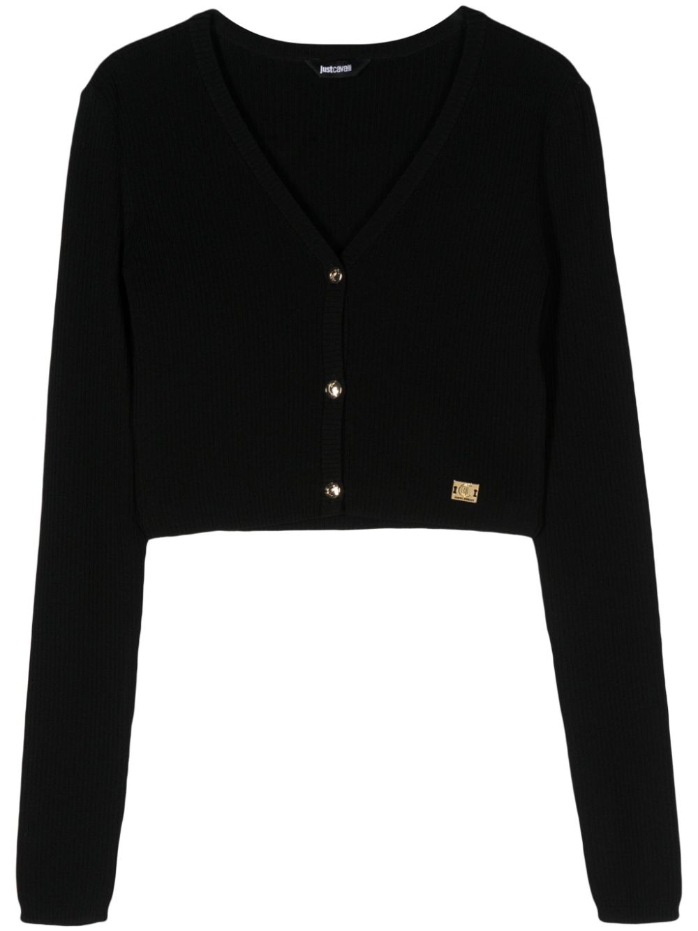 Logo-plaque cropped cardigan - Black