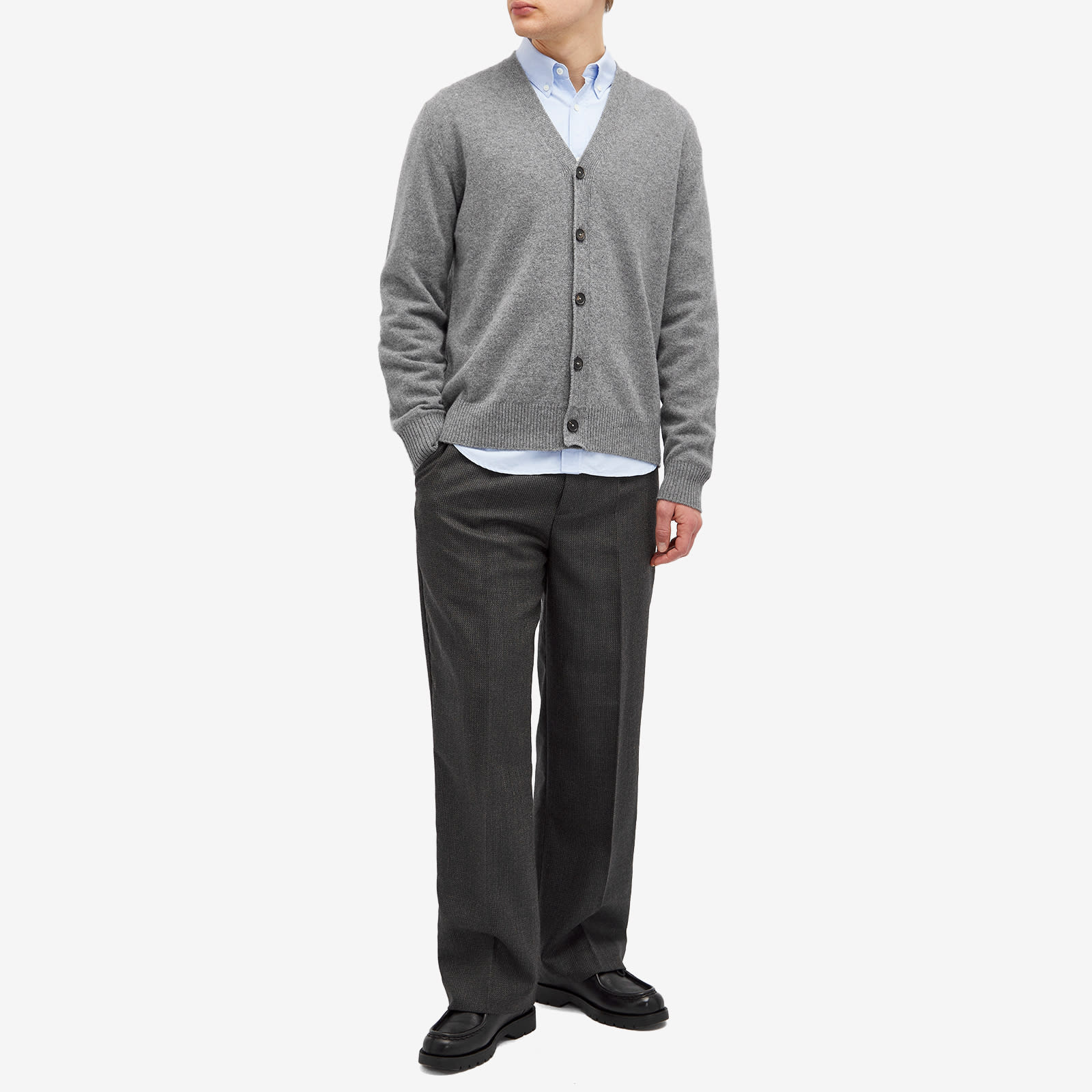 Men's Standard Lambswool Knit Cardigan in Grey Melange