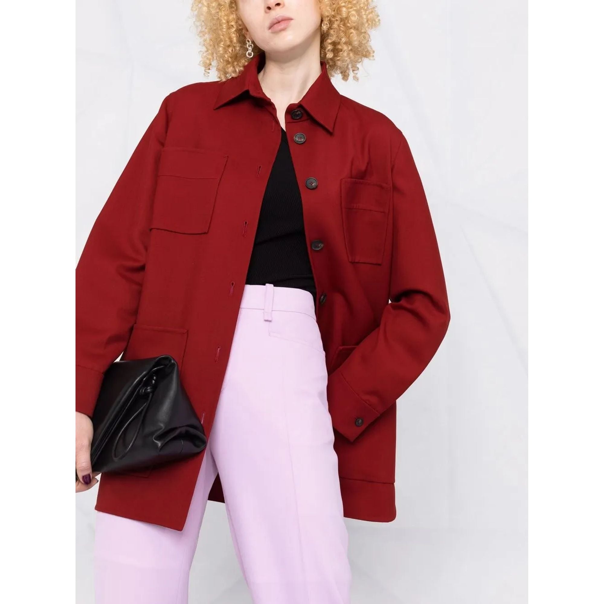 Button-Front Overshirt Jacket — Red
