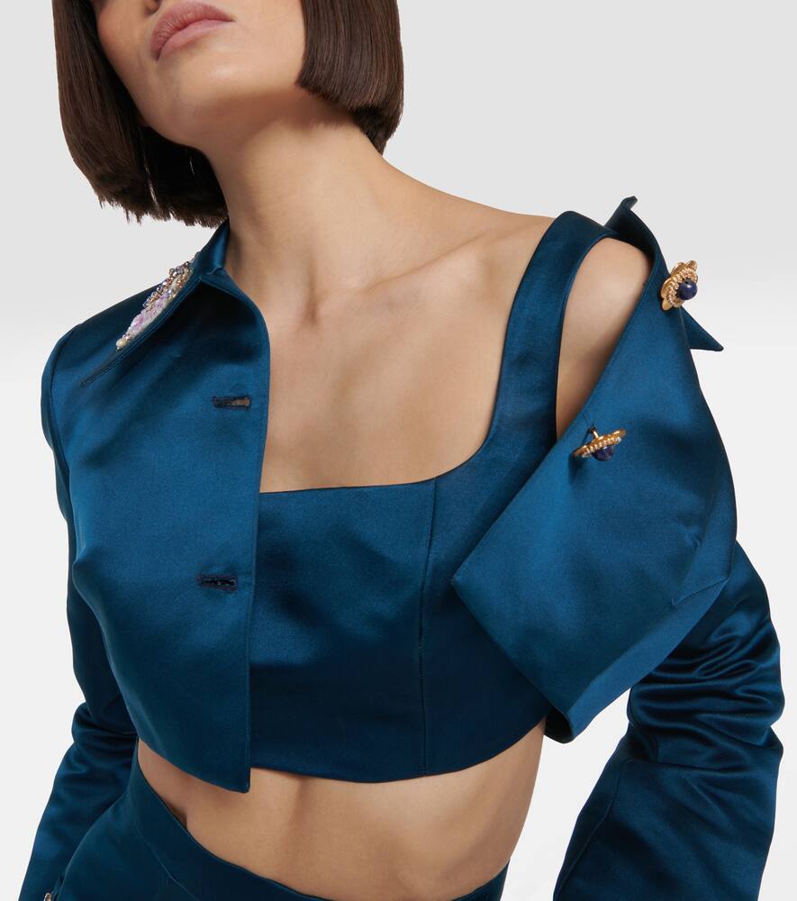 Silk crop top with Swarovski crystals