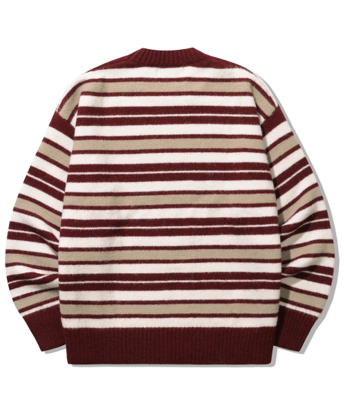 Washable Hairy Stripe Crewneck Knit_Red