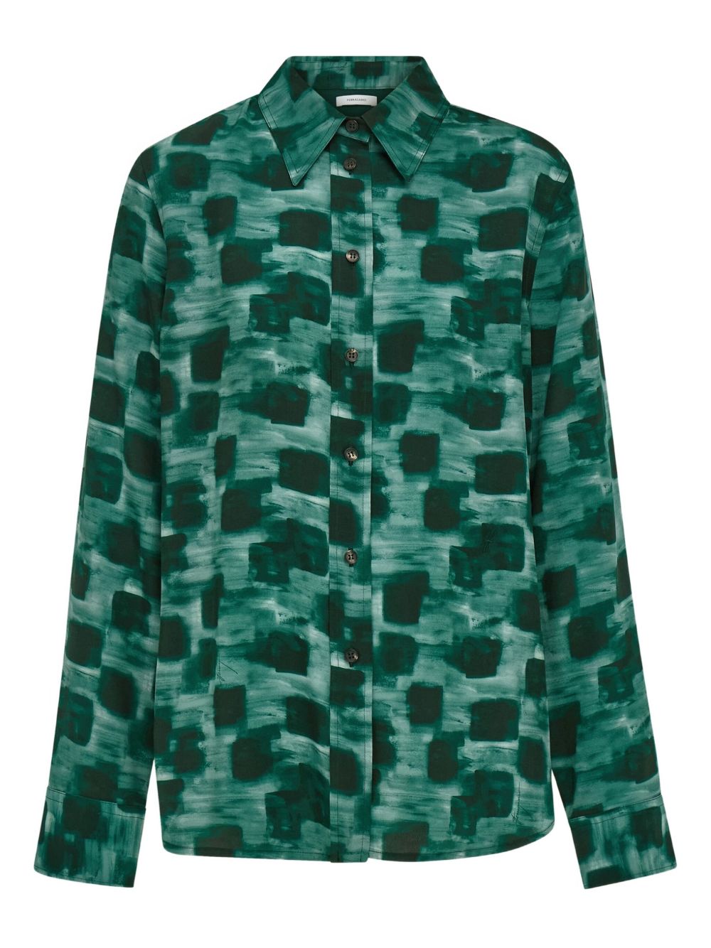 Abstract-print button-up shirt - Green