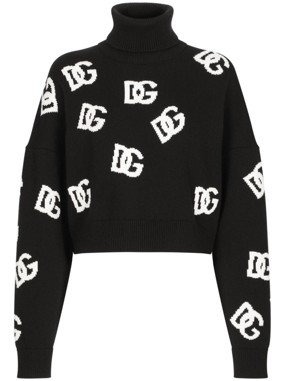 Intarsia-knit logo virgin wool jumper - Black