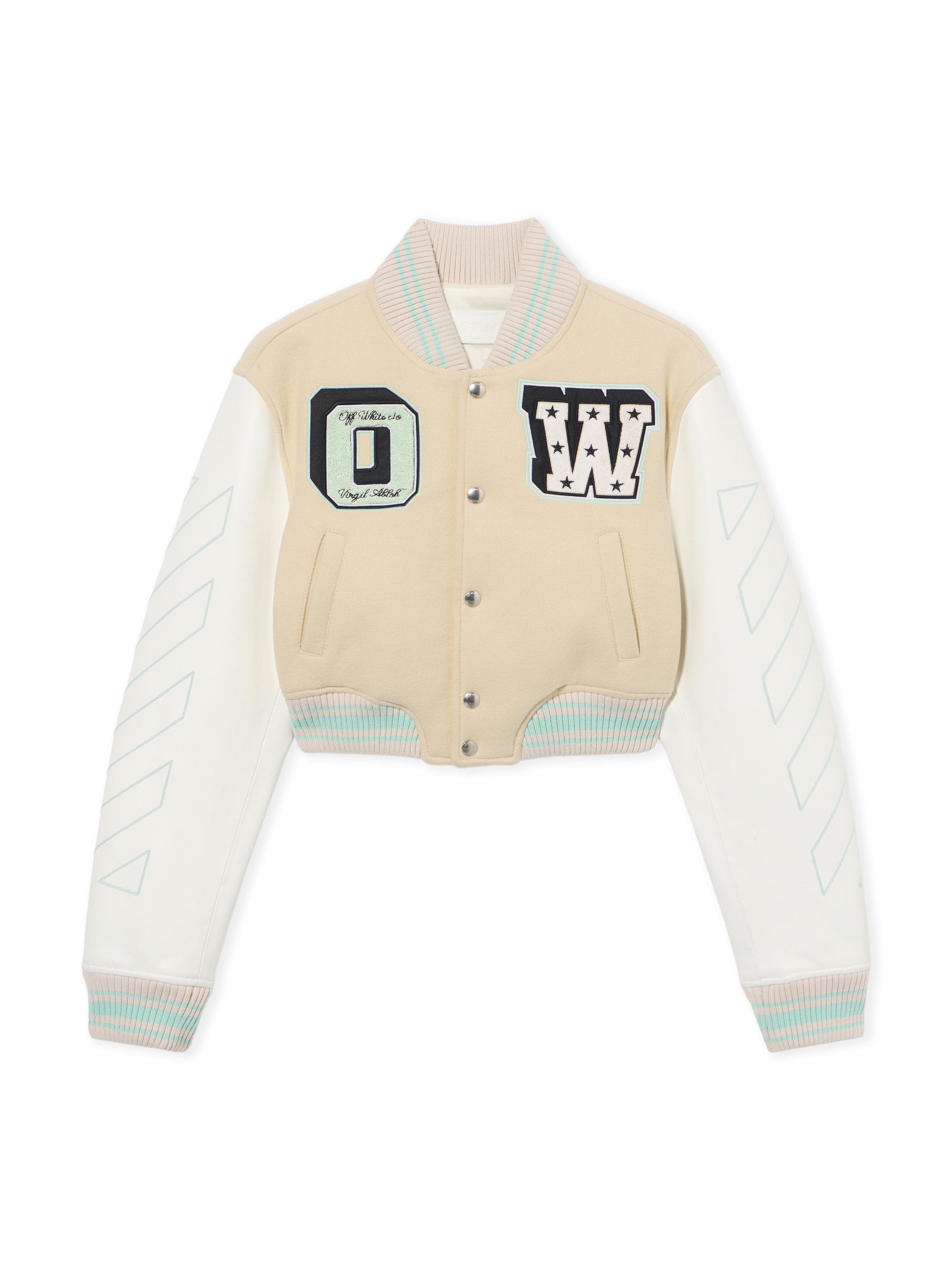Graffiti Crop Varsity Jacket - Female Outerwear White Asparagus