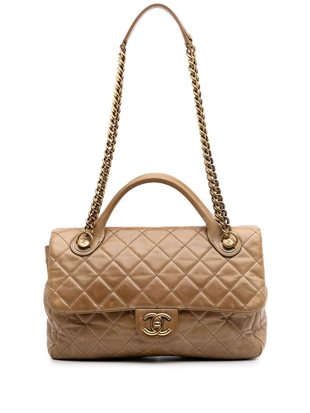 2014-2015 Medium Glazed Calfskin Castle Rock Top Handle Flap satchel - Brown