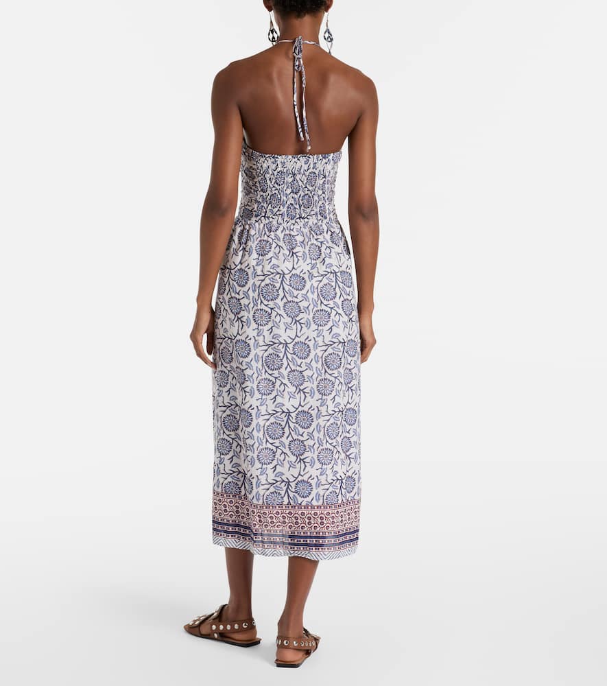 Floral ruched cotton midi dress