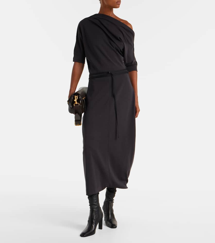 Belted asymmetric midi dress