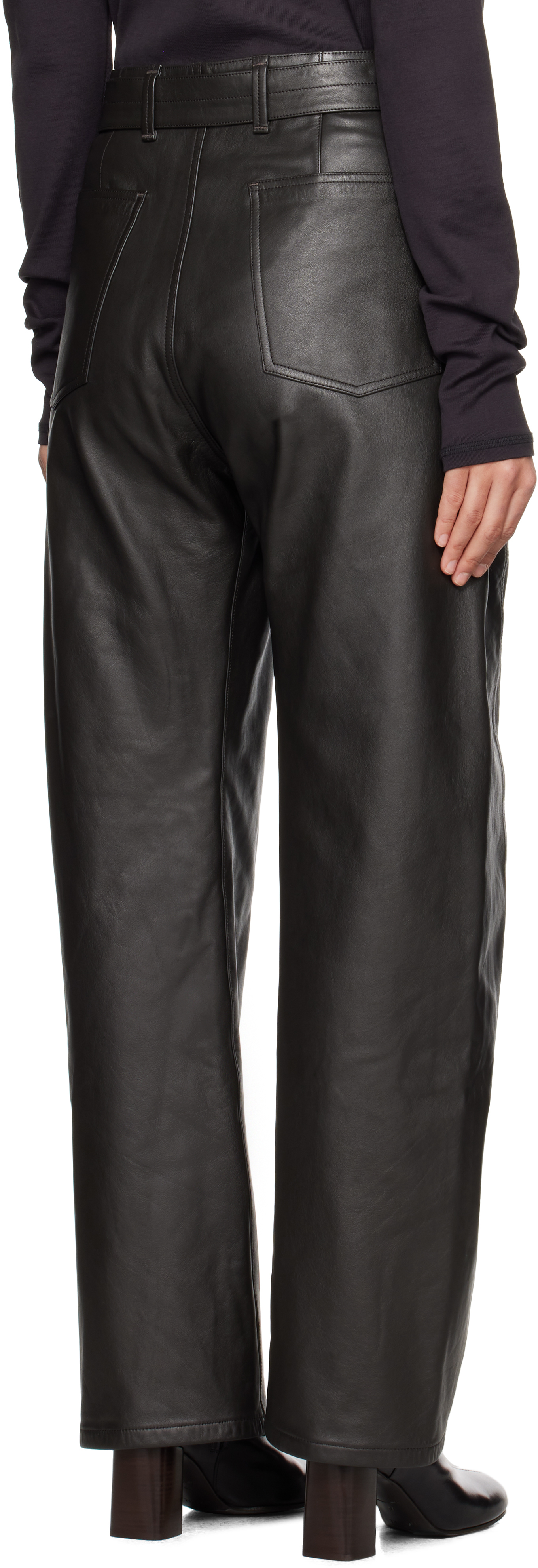 LEMAIRE Black Twisted Belted Leather Pants