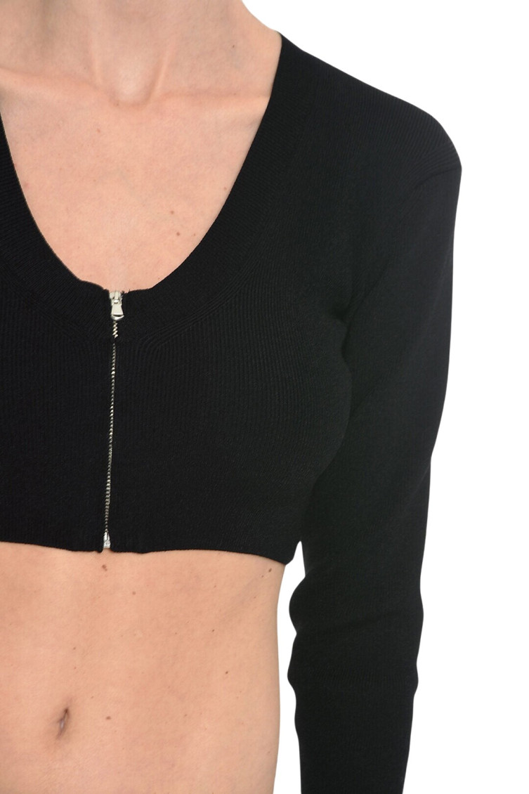 Black Solid V Neck Crop Cardigan