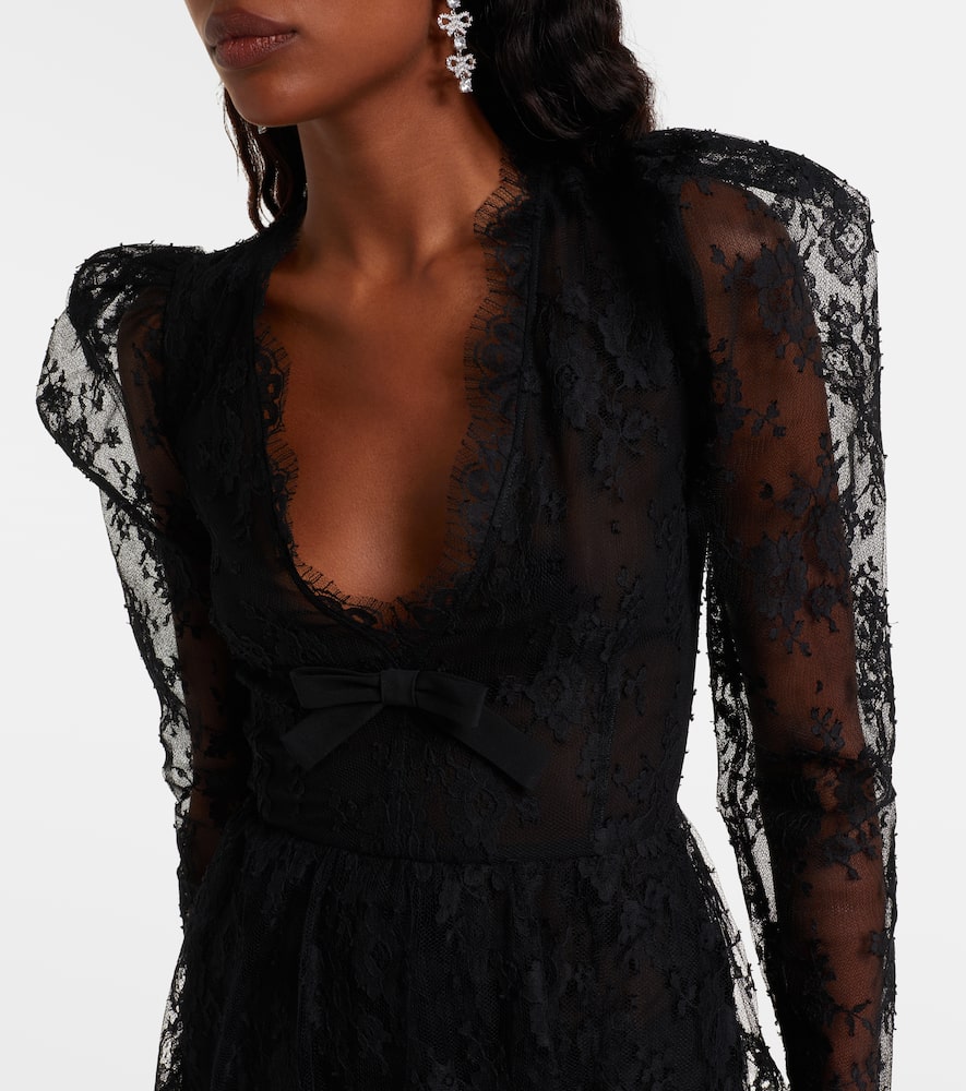 Bow-detail lace minidress