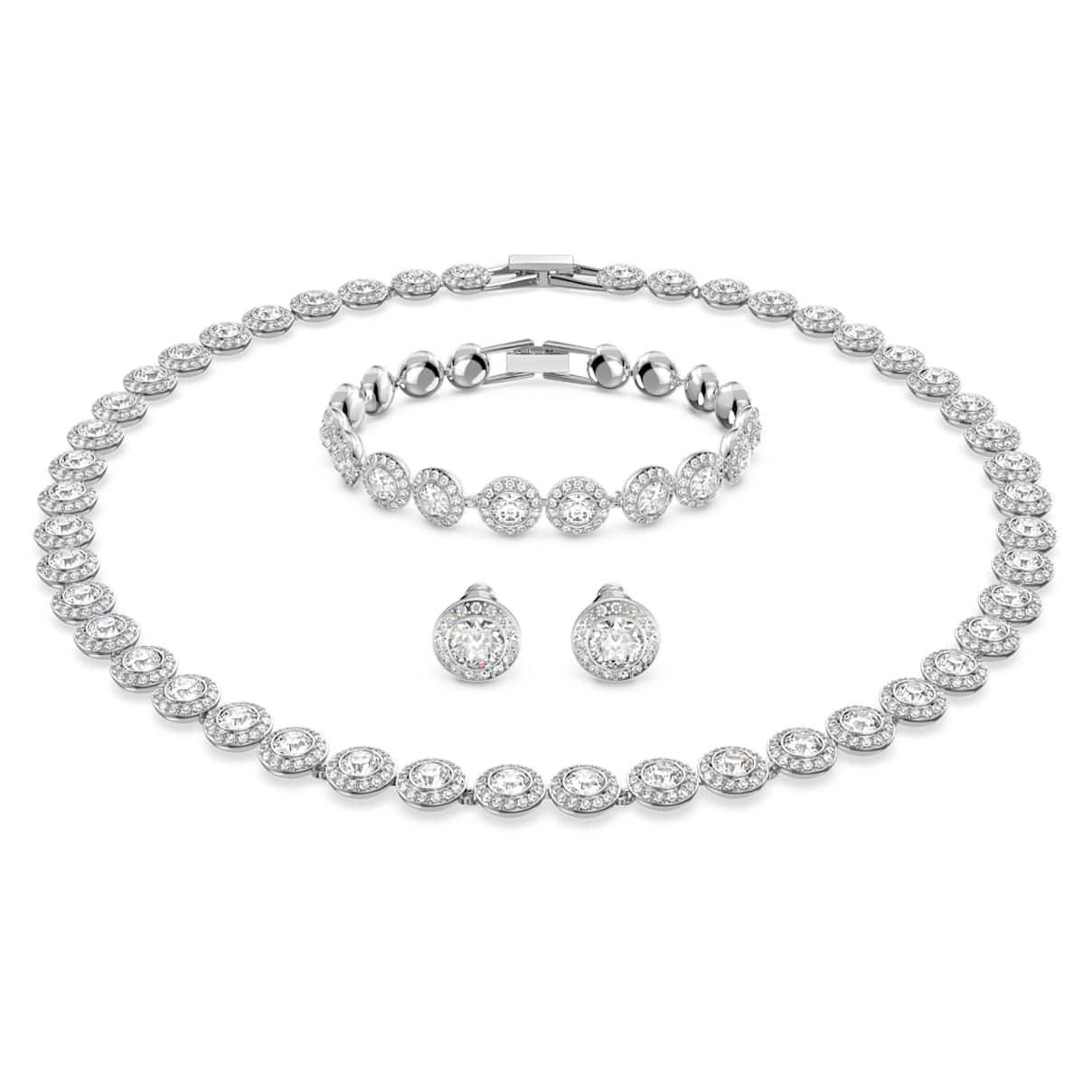 Una Angelic set, Set (3), Round cut, White, Rhodium plated