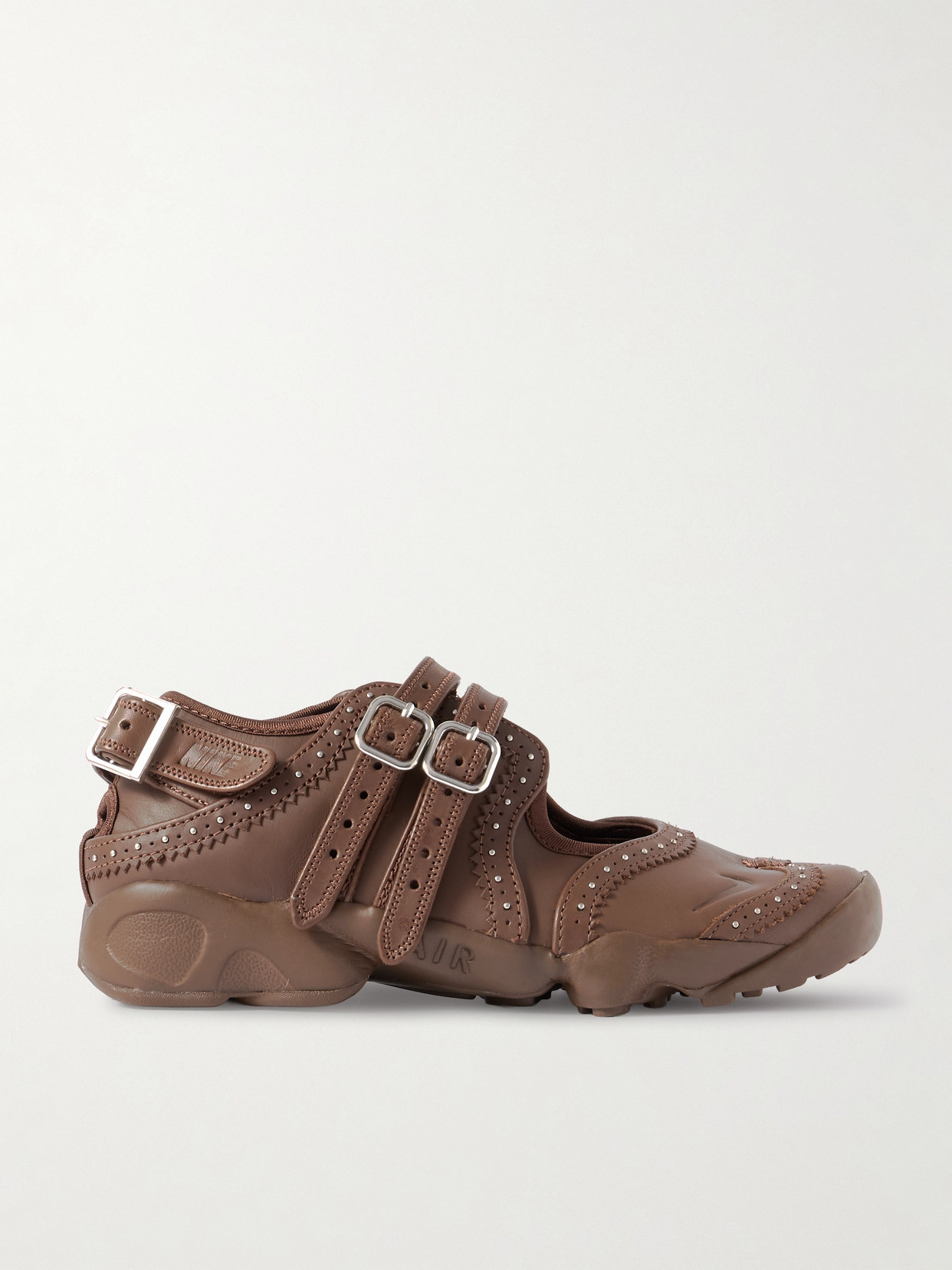 Air Rift Embellished Leather Split-toe Sneakers - Brown
