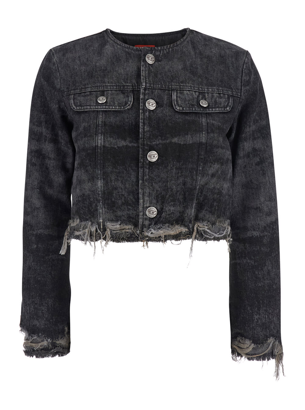Grey Jacket With Round Neck And Frayed Edges In Cotton Blend Woman