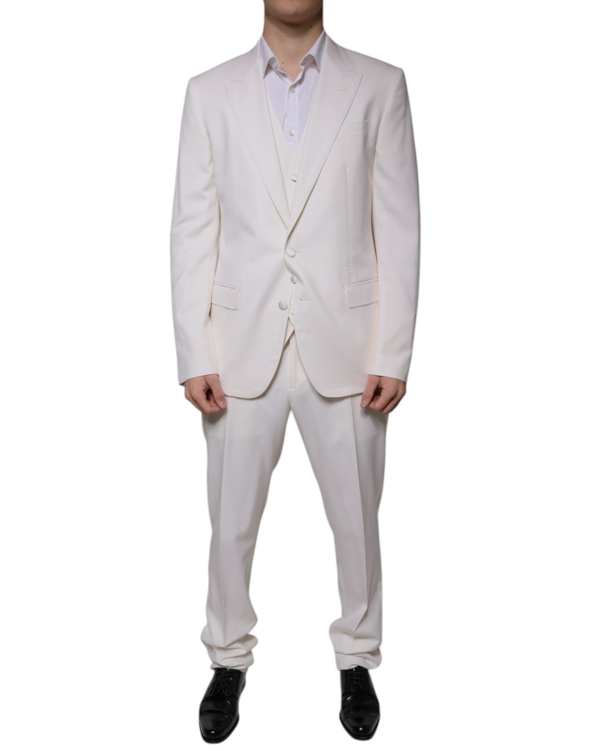 Virgin Wool & Silk Three-Piece Pant Suit — White