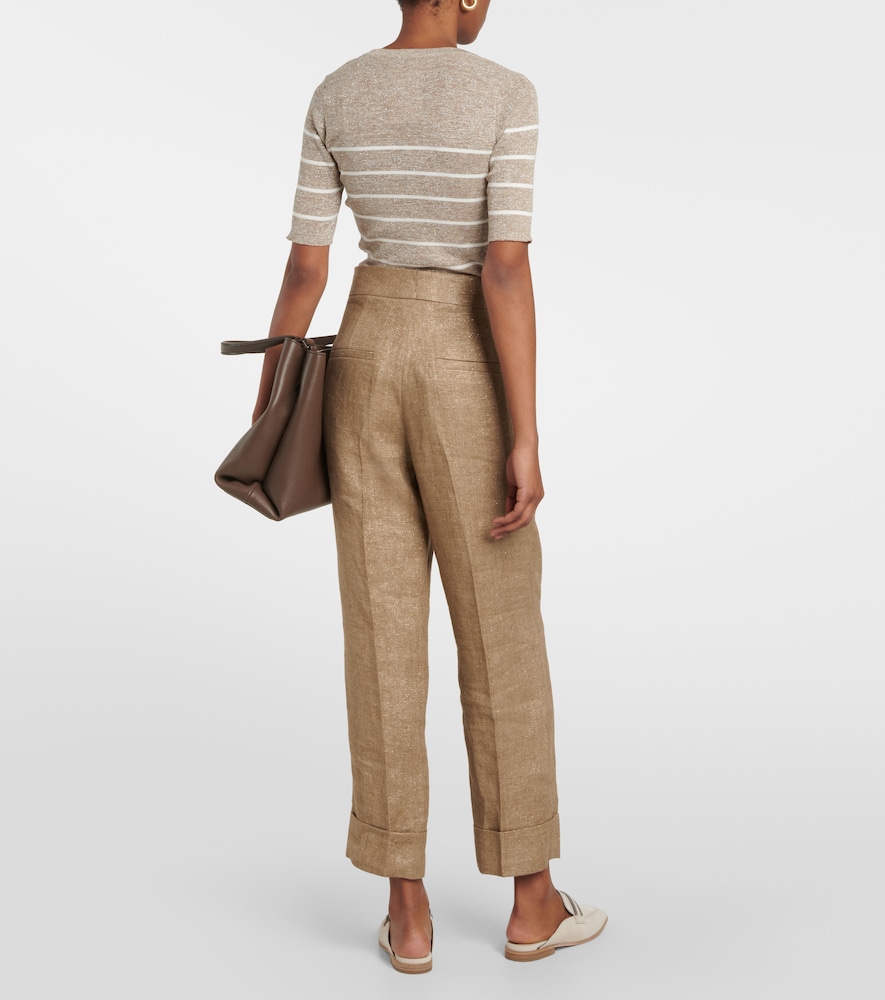 Mid-rise tapered linen pants