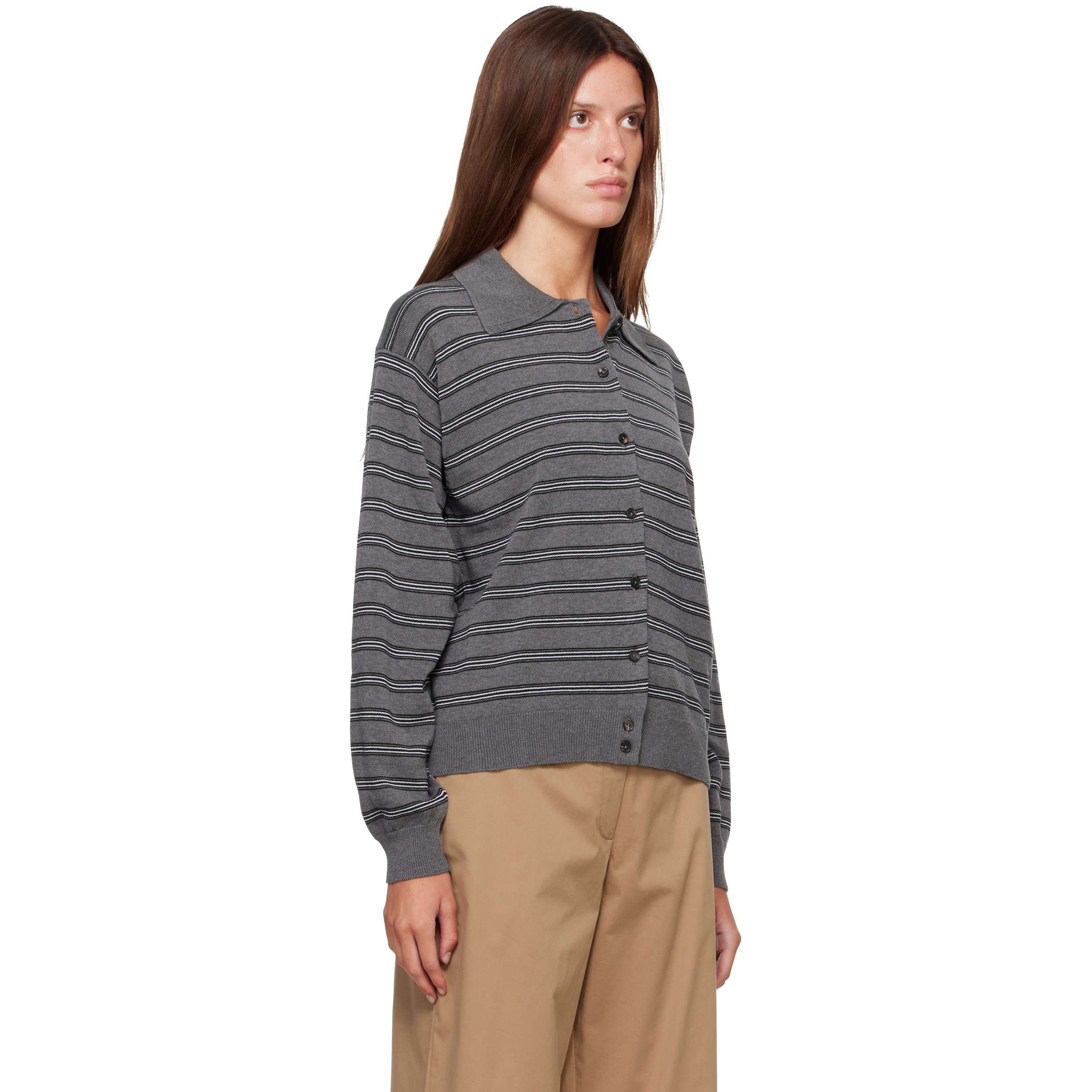 Gray Organic Cotton Striped Polo Cardigan