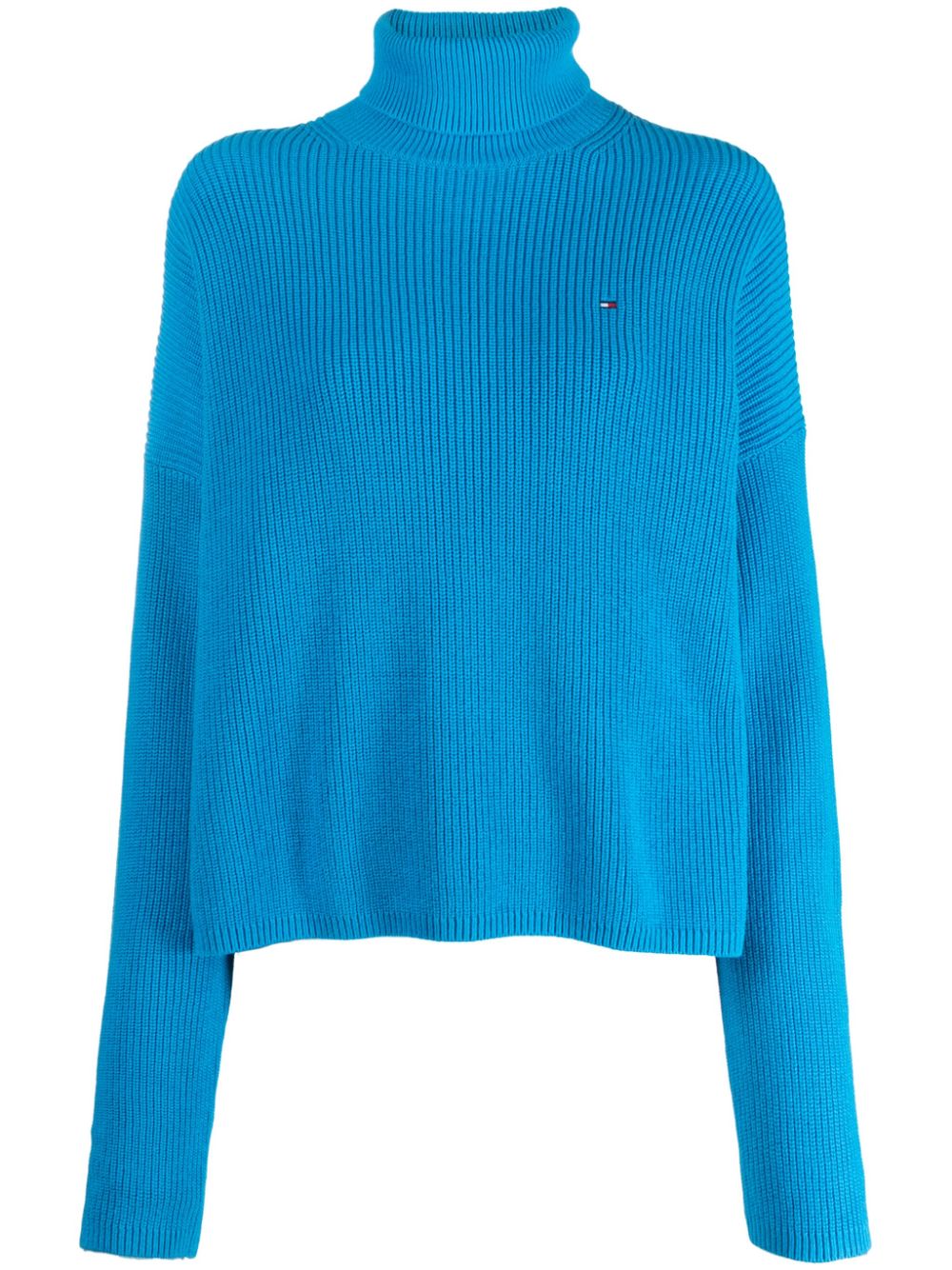 Roll-neck cotton jumper - Blue