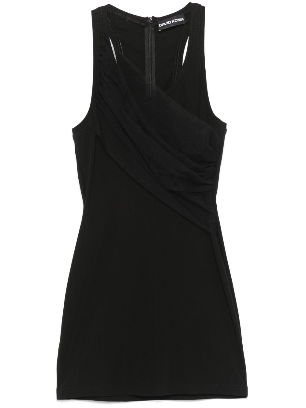 Gathered-tulle tank mini dress - Black