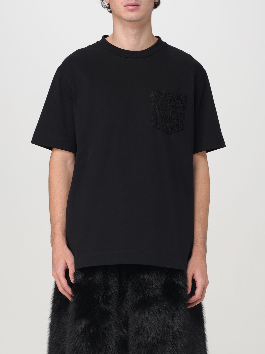 Sheer lace-panel T-shirt - White