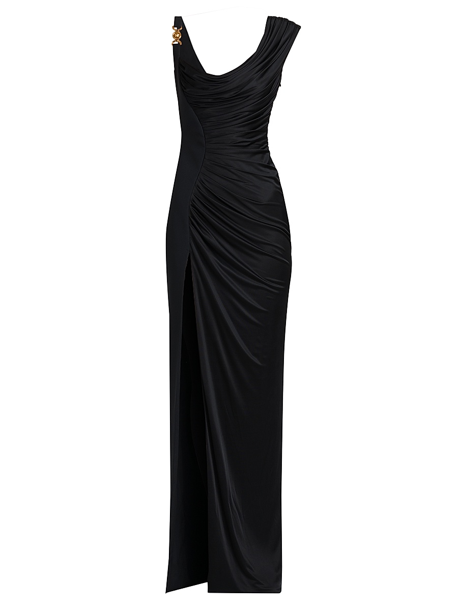 Women's Draped Cowlneck Column Gown - Black