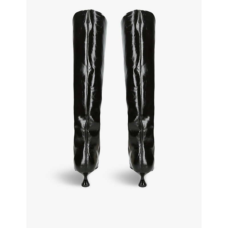 Womens Black Slouchy Recycled Faux-leather Knee-high Boots