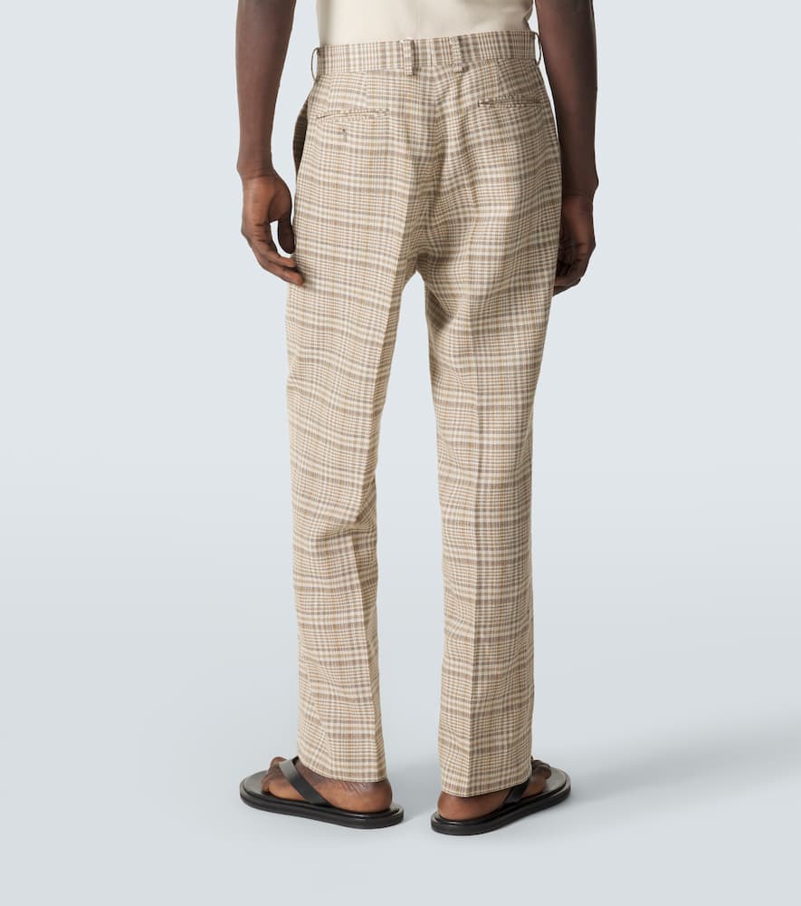 Checked silk and linen tweed straight pants