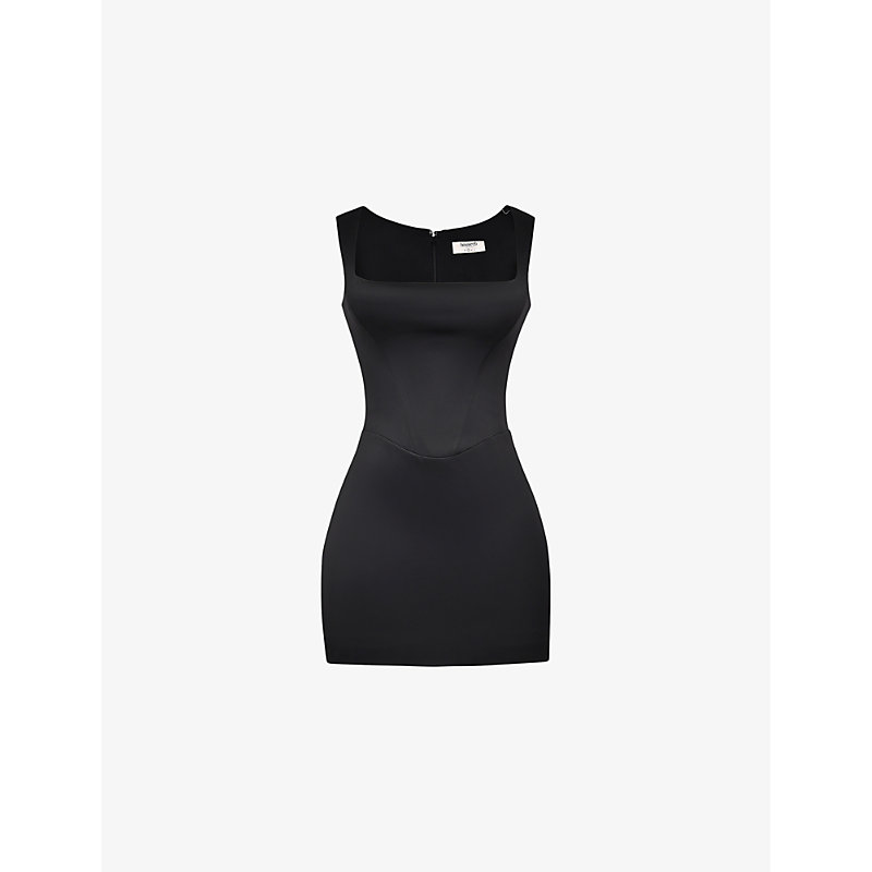 Womens Black Enya Fitted Woven Mini Dress