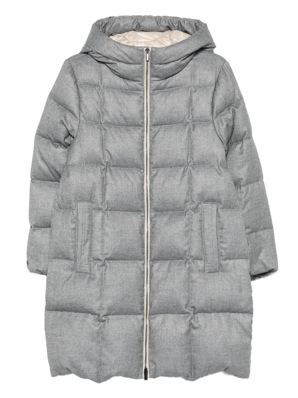 Quilted Hooded Down Coat — Grey