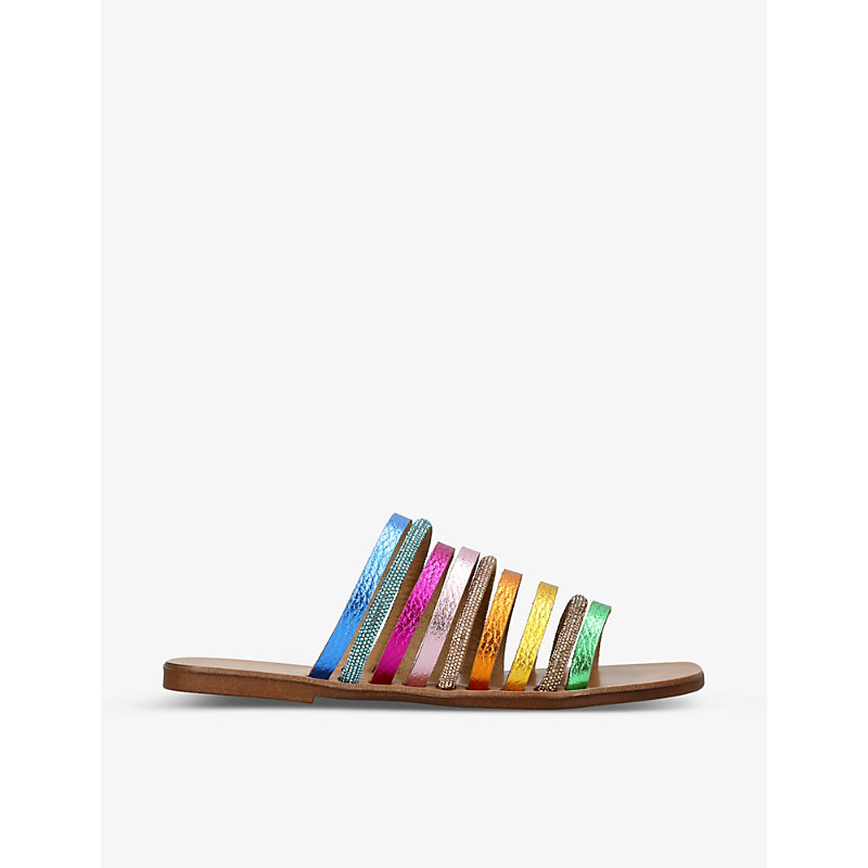 Womens Metal Comb Daisy Rainbow Metallic Crystal-embellished Leather Sandals