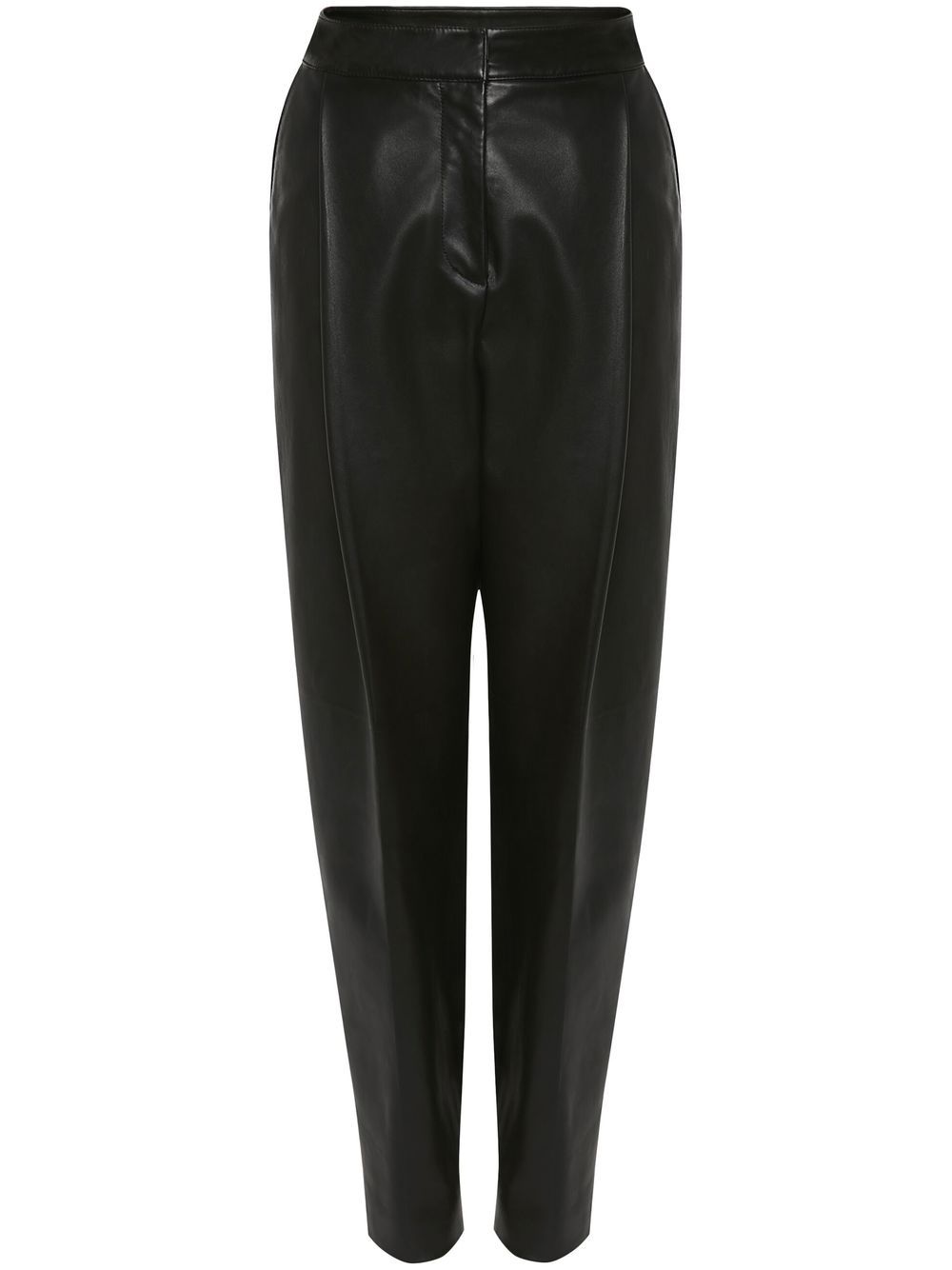 Pleated leather tapered trousers - Black