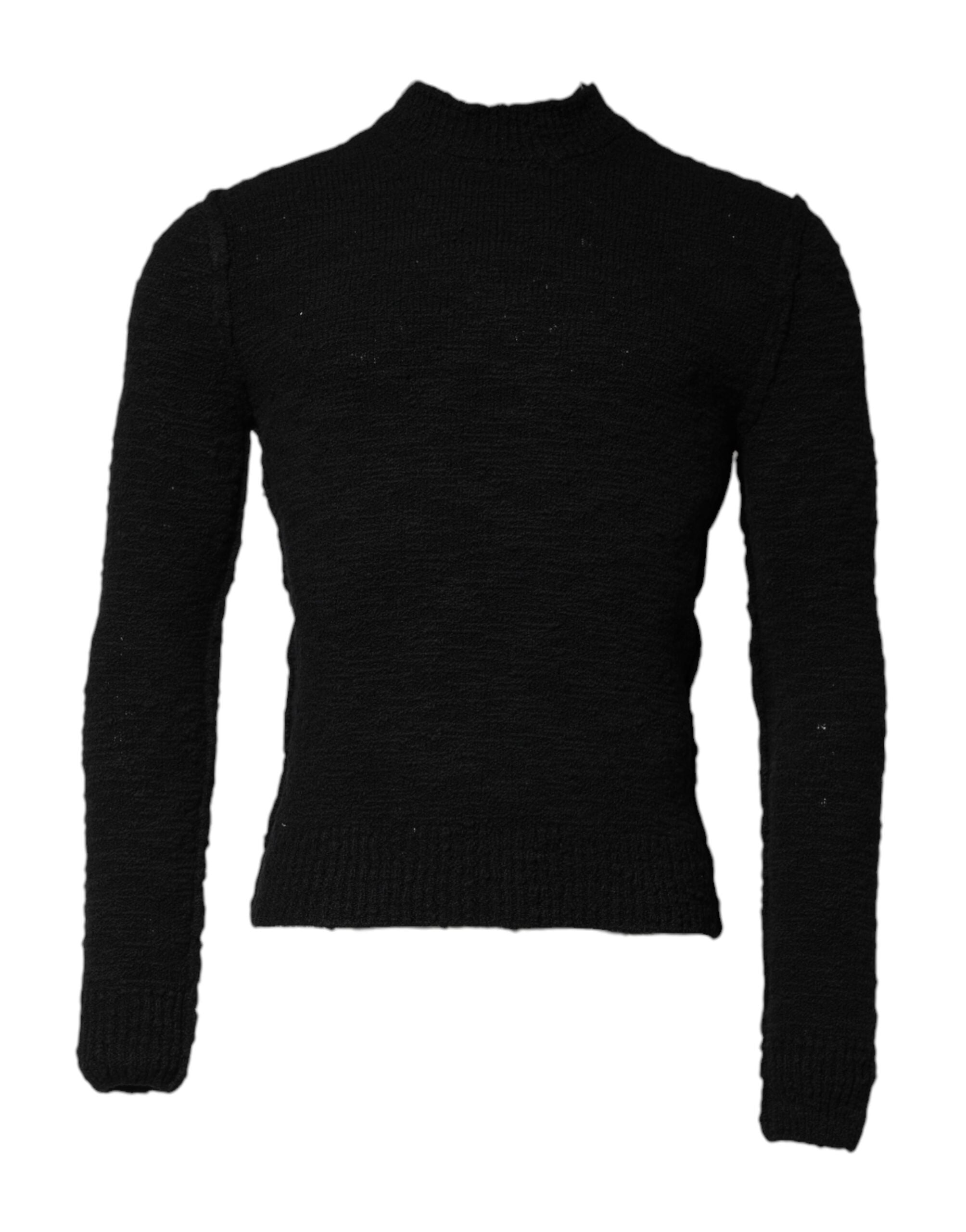 Wool-Nylon Crew Neck Knit Sweater — Black