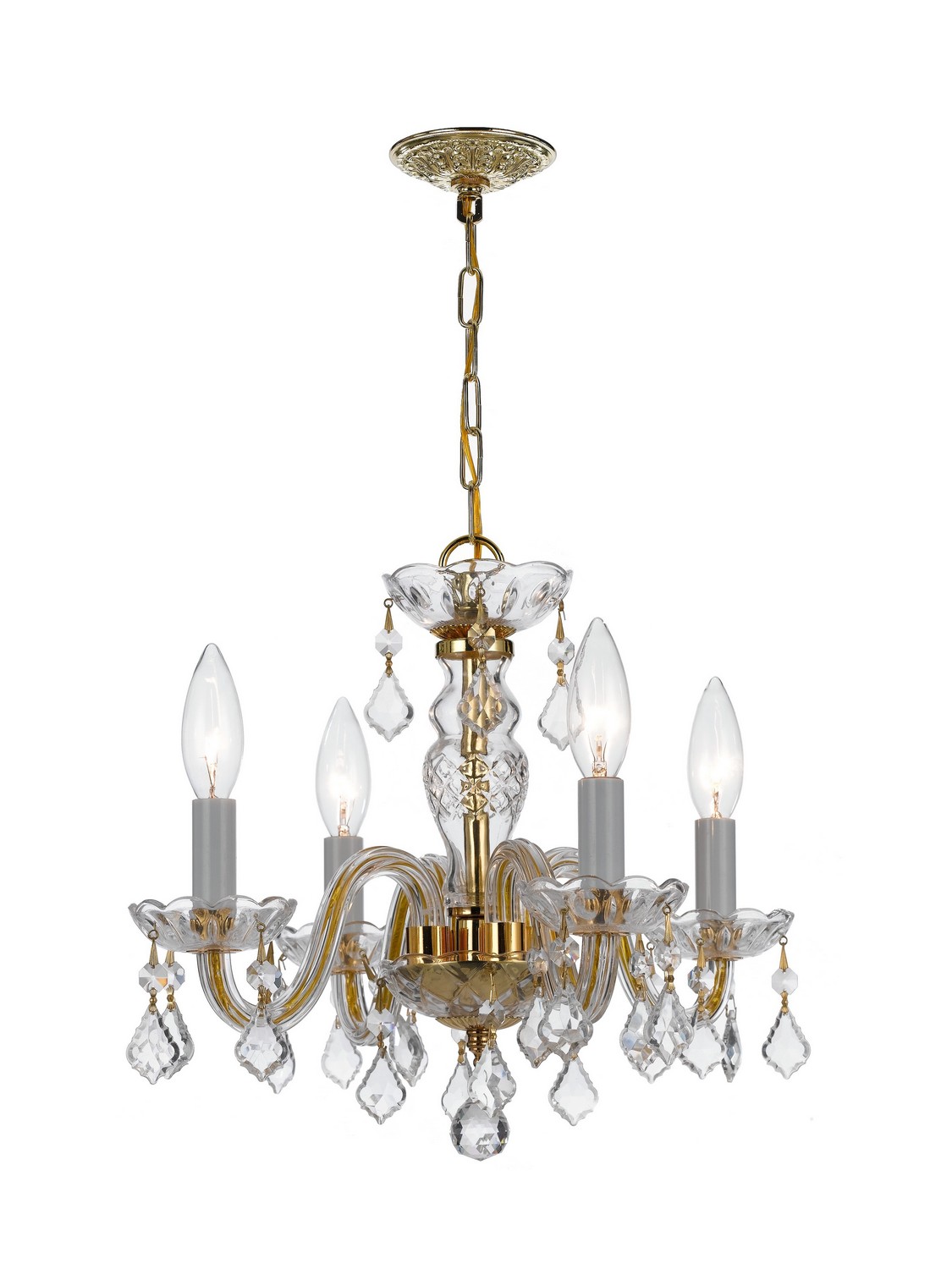 Polished Brass Four Light Mini Chandelier from the Traditional Crystal Collection