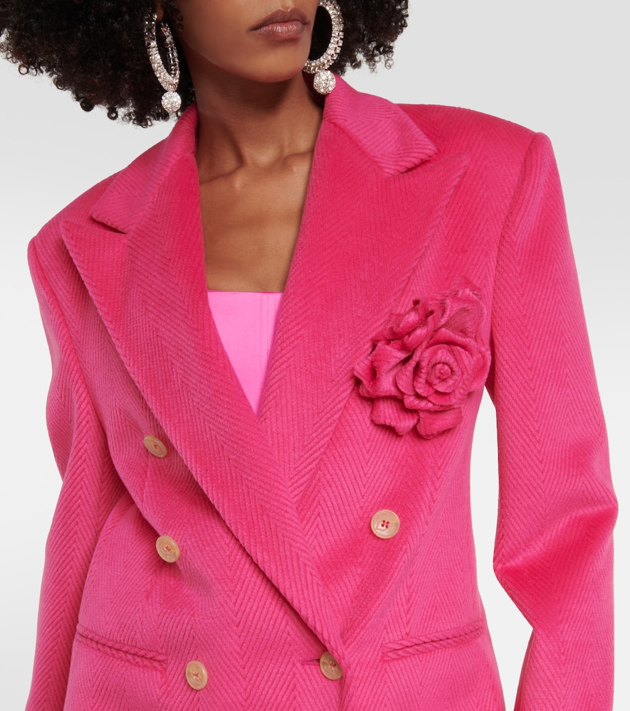 Floral-appliqué double-breasted coat