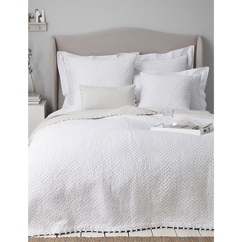 White/grey Brittany Dot-print Large Square Cotton Cushion 60cm X