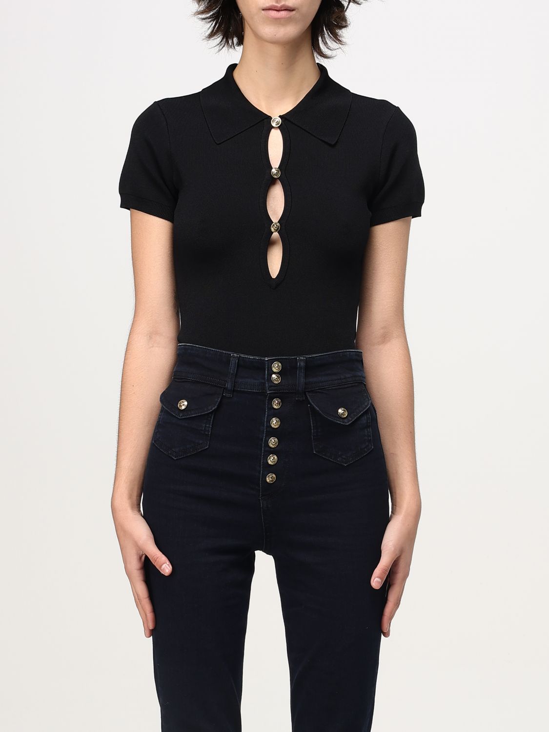 Polo-collar knitted bodysuit - Black
