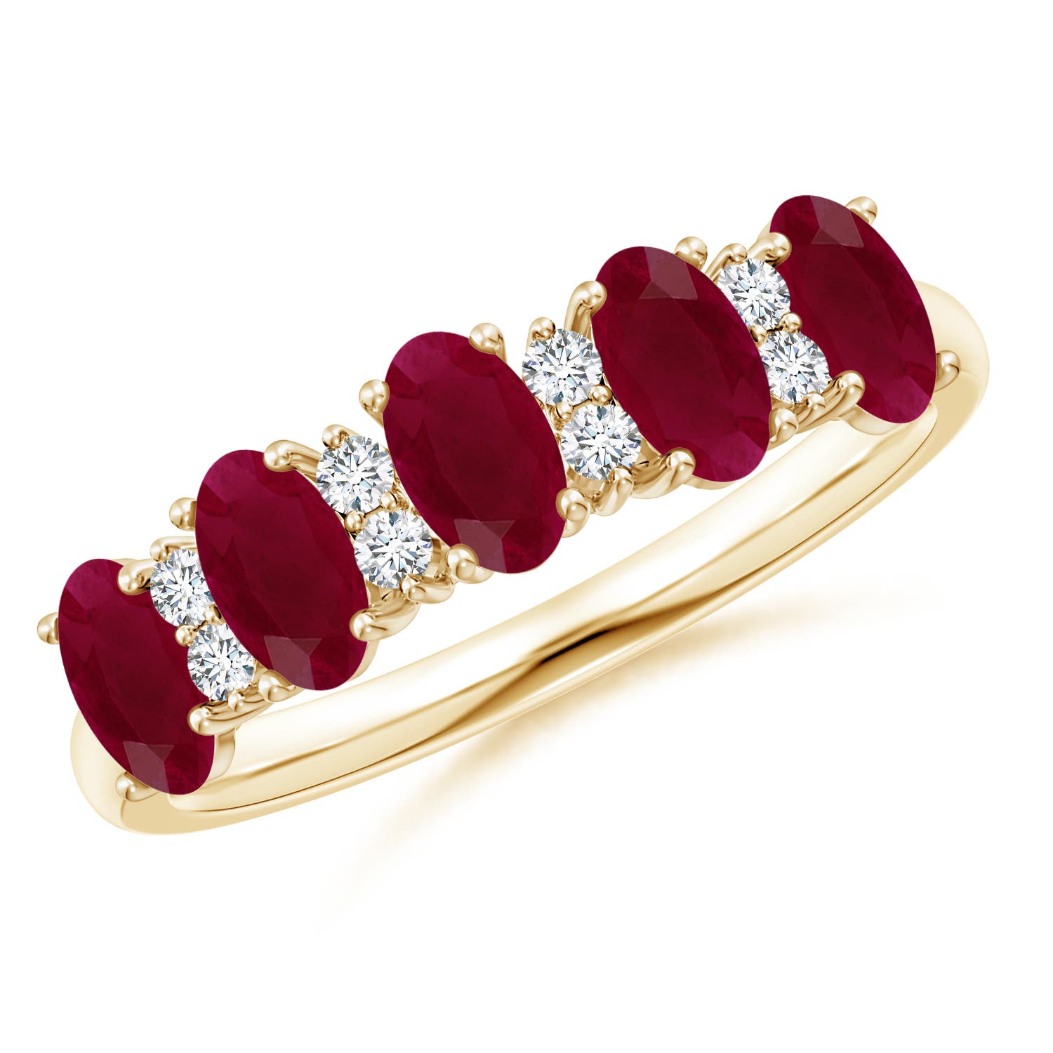 Angara 1.25 Carats Five Stone Ruby and Diamond Wedding Ring in 18K Yellow Gold