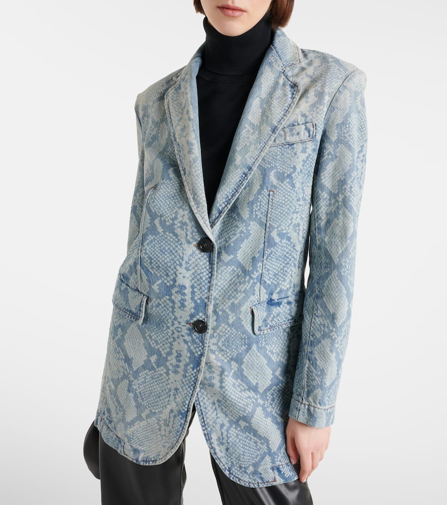 Snake-effect denim blazer