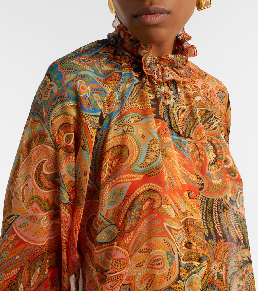 Printed ruffled silk blouse