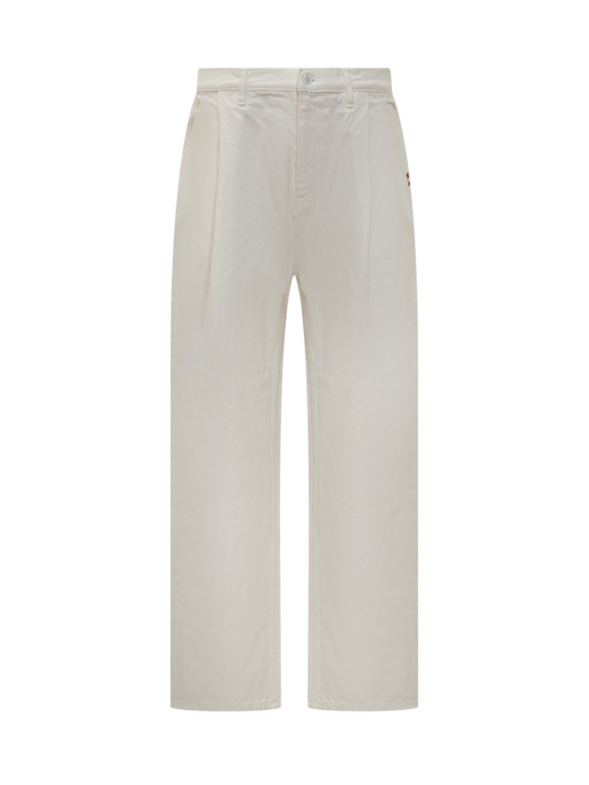 White Straight Flat Front Pants