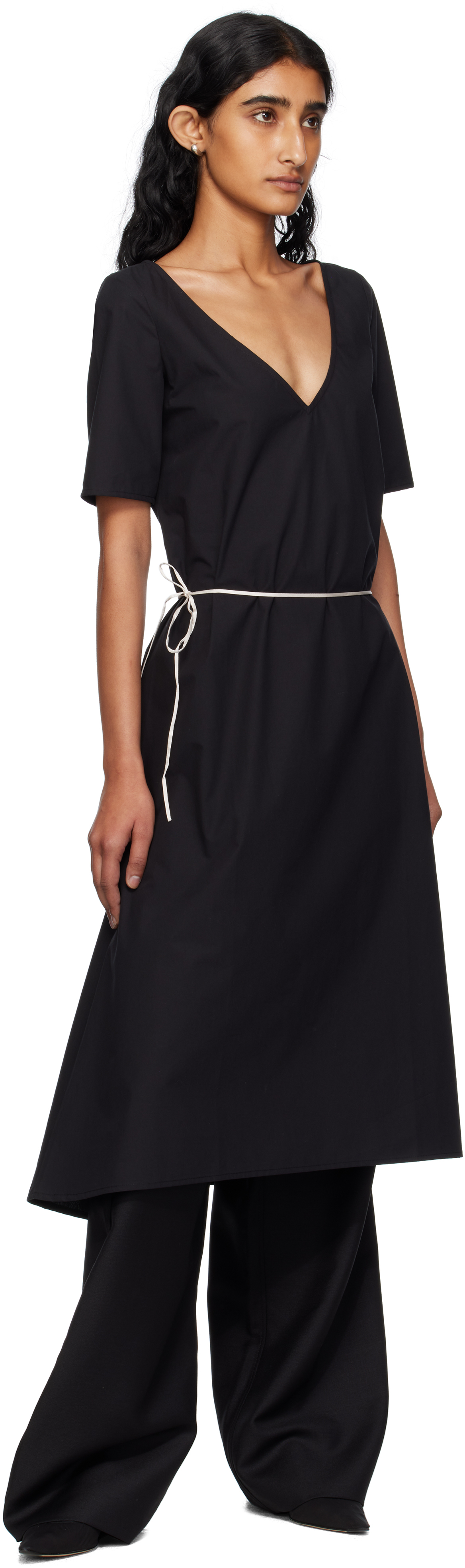 Black Cotton Poplin Midi Dress