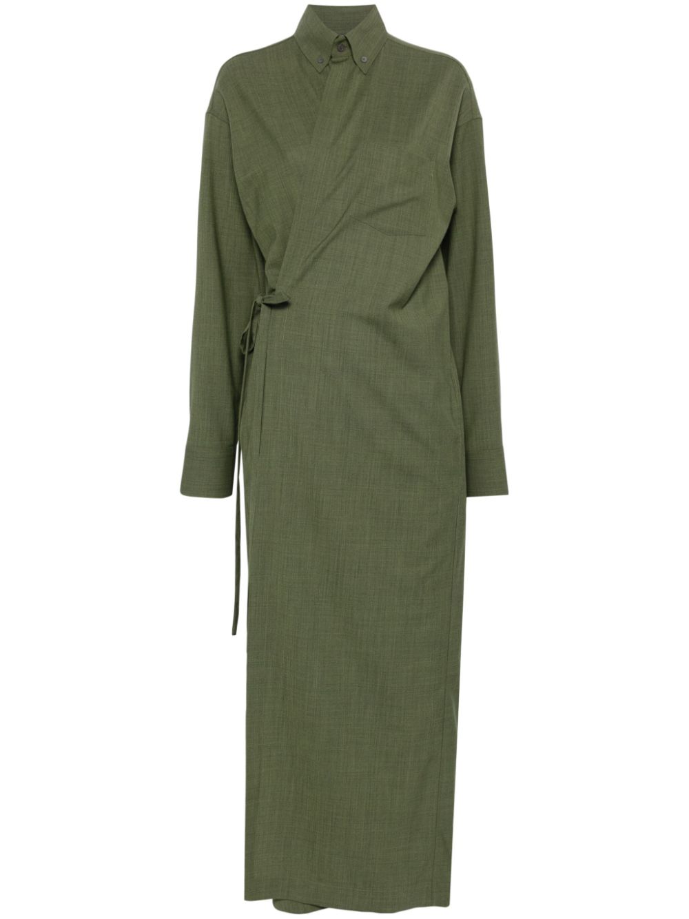 Merino Wool Wrap Maxi Dress — Olive Green