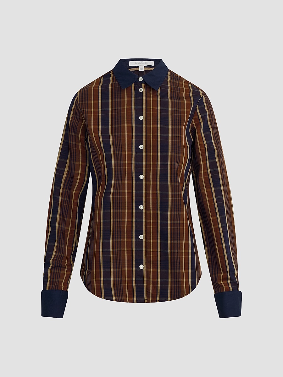 Women's The Cuffed Cotton Statement Striped Shirt - Toffee Plaid