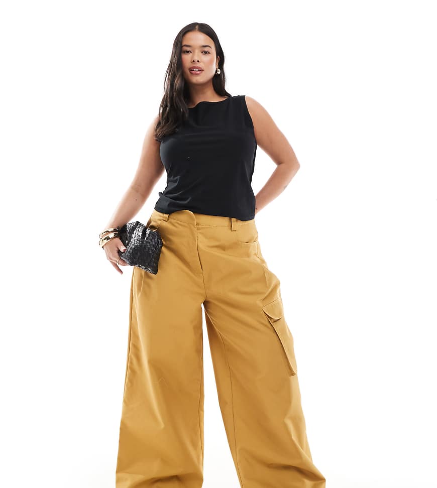 Curve oversized balloon pants with utility pocket detailing in tan-Brown