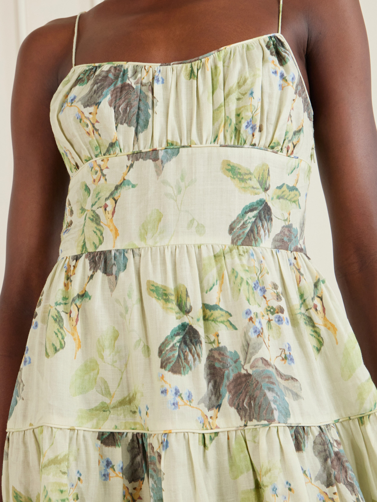 Benoit Tiered Gathered Floral-print Ramie Midi Dress - Green