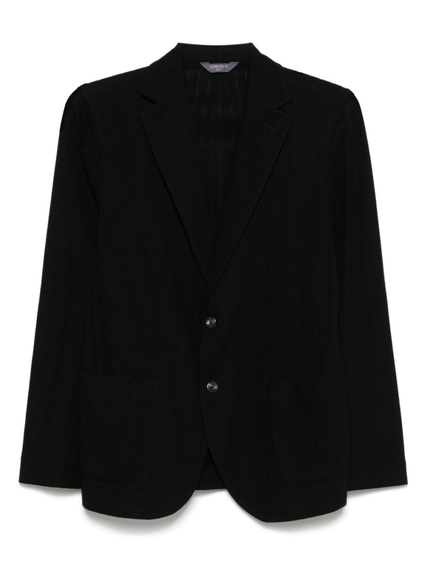 Black Cotton Single-breasted Blazer