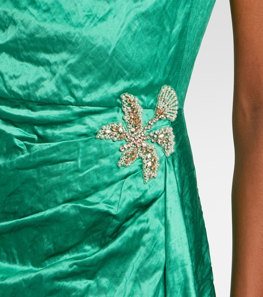 Draped embellished satin gown